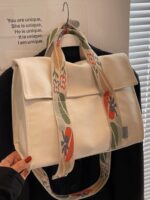 Tote Bag White Canvas Handbag Women