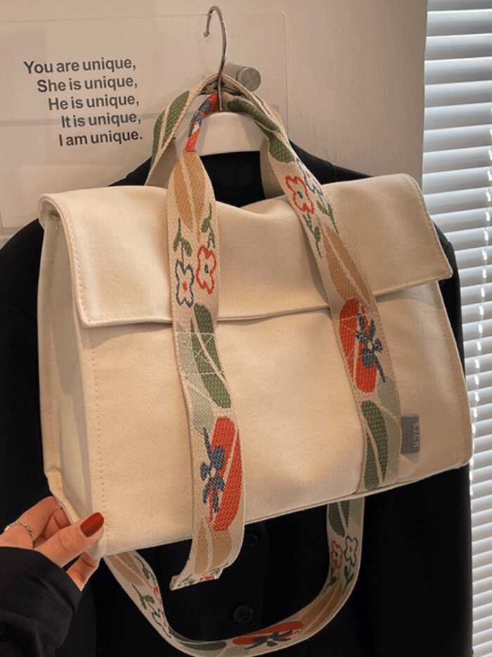 Tote Bag White Canvas Handbag Women