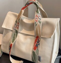 Tote Bag White Canvas Handbag Women