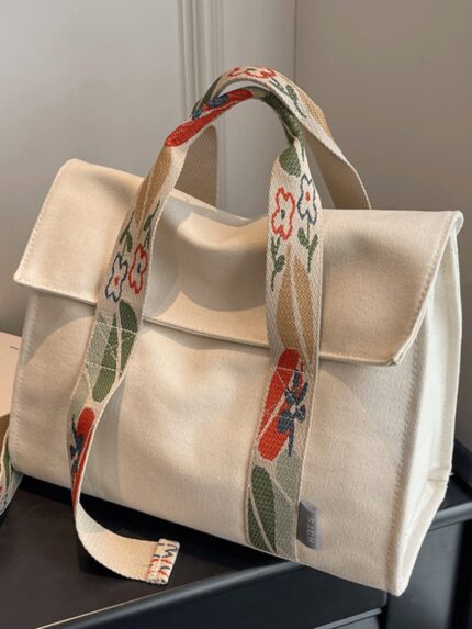 Tote Bag White Canvas Handbag Women